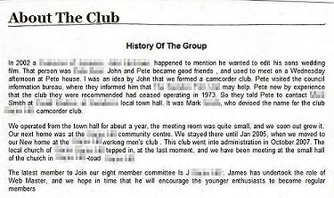 Screen shot of dull club history/