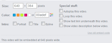 The Vimeo embedding options.