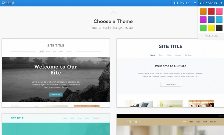The weebly Choose Theme page.