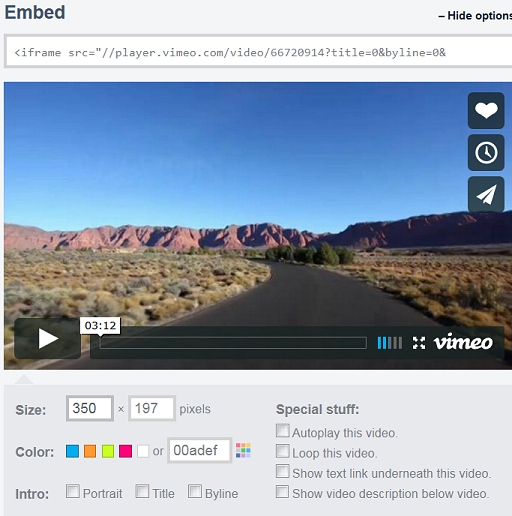 Vimeo embed options.