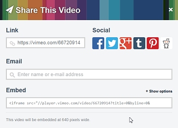 Vimeo share options.