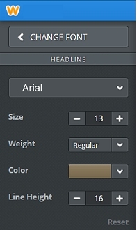 Weebly change font options - start panel.