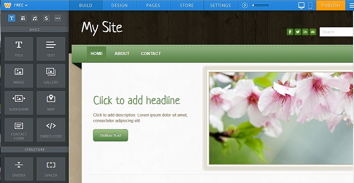 Screen capture of the Weebly start page.