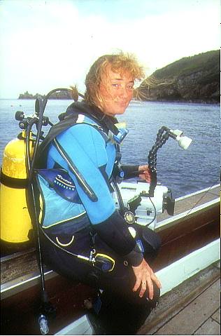Sue Daly getting ready to dive