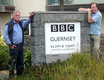 Portrait of Willy and Peter outside Radio Guernsey.